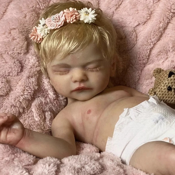 18" Full-Body Solid Silicone Reborn Baby Girl Doll Sam with Rooted Hair